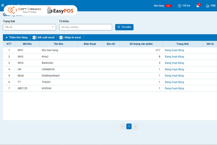 Tính năng quản lý kho hàng của EasyPOS