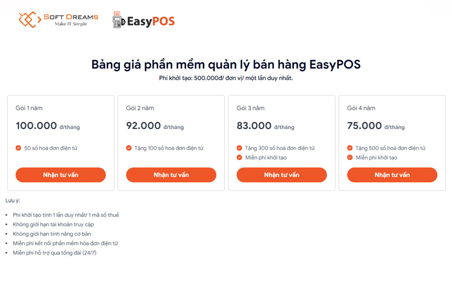 Bảng giá phần mềm quản lý spa EasyPOS