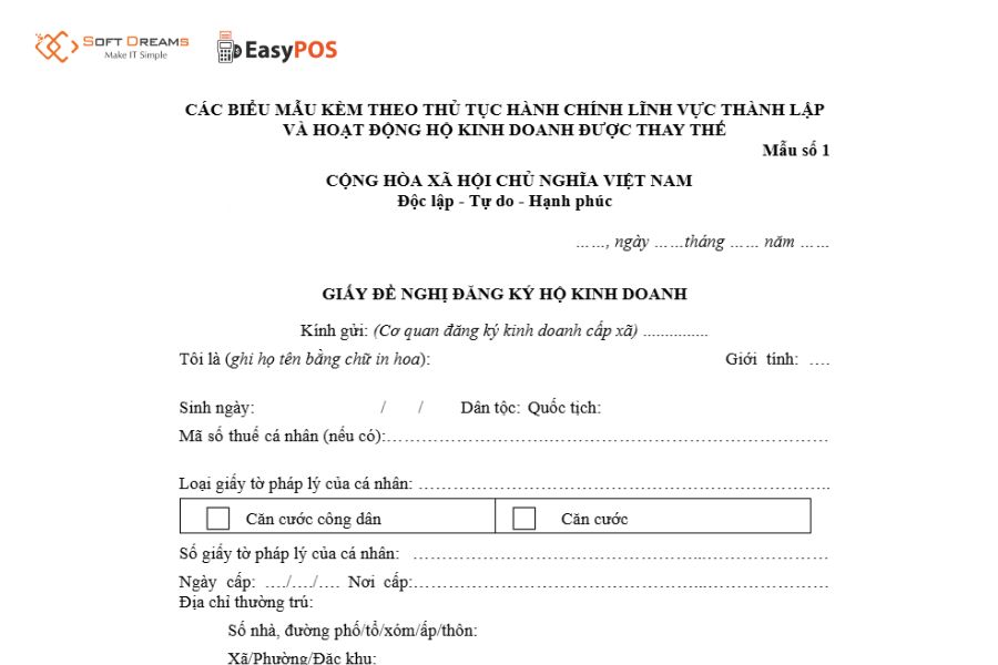 Mẫu đề nghị đăng ký hộ kinh doanh đúng chuẩn quy định