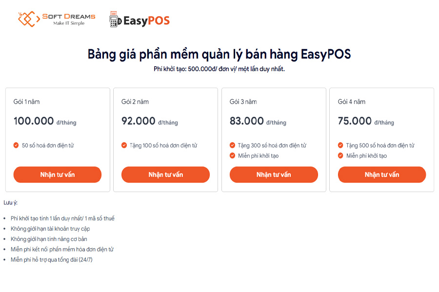 Bảng giá phần mềm quản lý cửa hàng điện máy EasyPOS