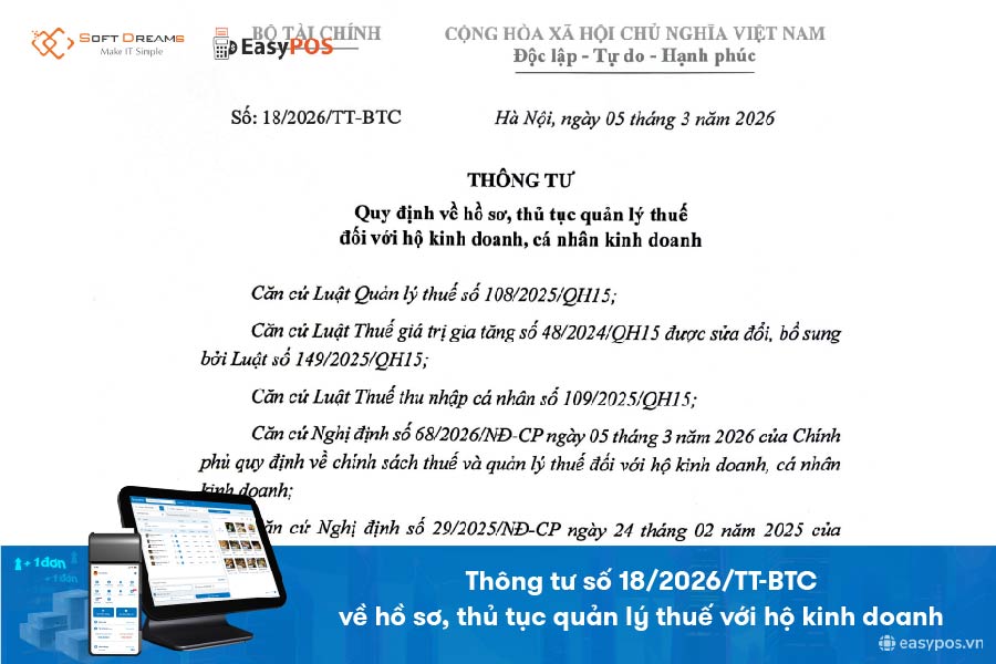 Thông tư 18/2026/TT-BTC: Quy định mới về hồ sơ, thủ tục quản lý thuế với hộ kinh doanh