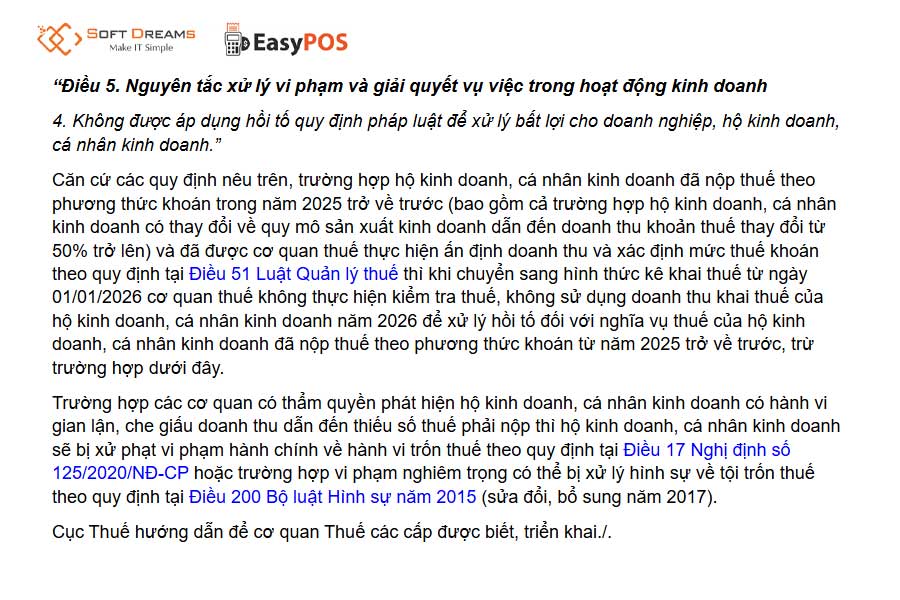 Doanh thu năm 2026 không phải là căn cứ để truy thu thuế các năm trước 