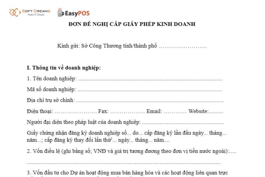 Mẫu đơn đề nghị cấp giấy phép kinh doanh nhà hàng