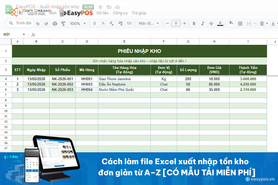 Cách làm file Excel xuất nhập tồn kho đơn giản từ A–Z [CÓ MẪU TẢI MIỄN PHÍ]