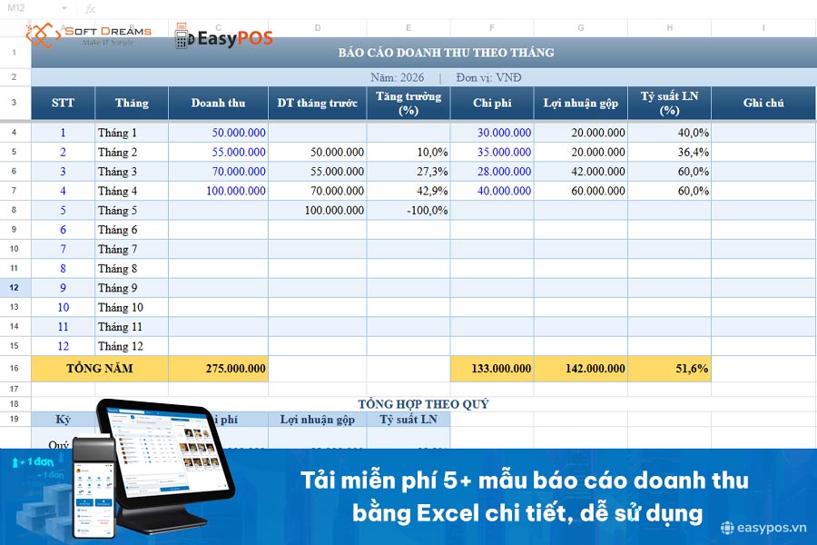 [Tải miễn phí] 5+ mẫu báo cáo doanh thu bằng Excel chi tiết, dễ sử dụng