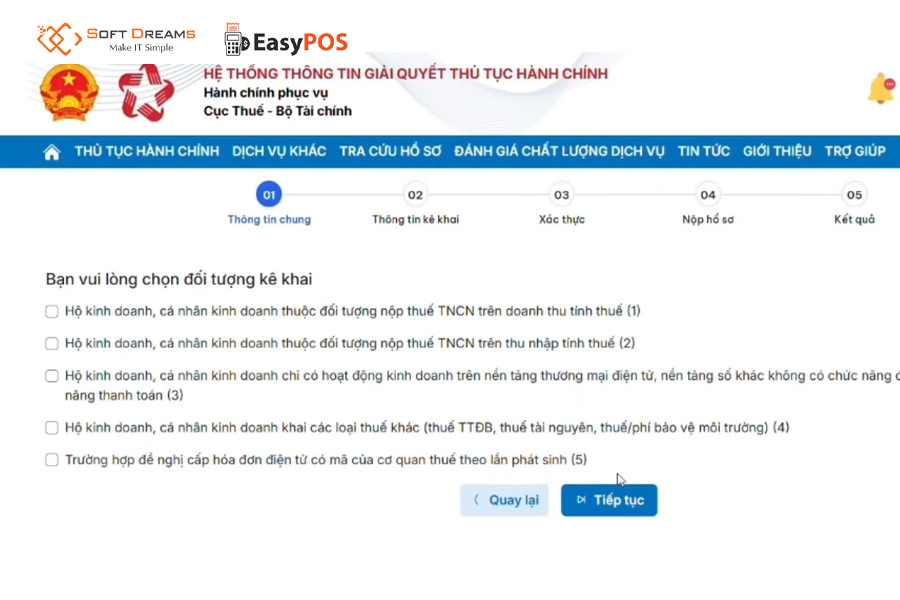 Chọn đối tượng kê khai