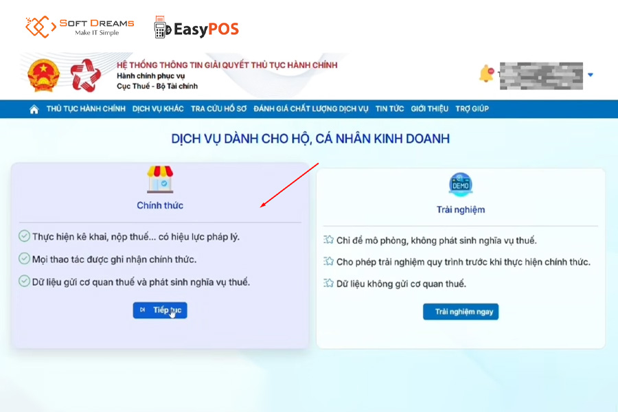 Chọn kê khai chính thức