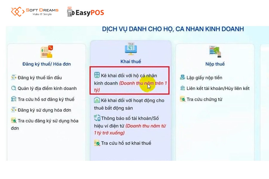 Chọn kê khai thuế đối với hộ, cá nhân kinh doanh