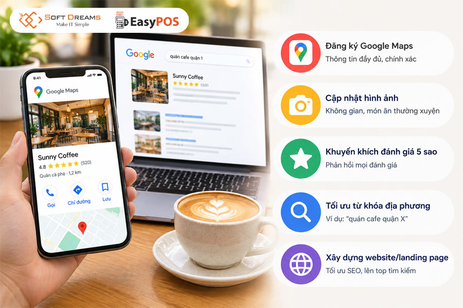 Tăng độ phủ của quán cafe với Google Maps & SEO